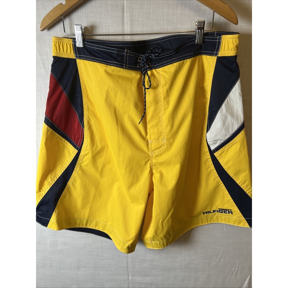 Tommy Hilfiger Yellow Colorblock Board Shorts Men's XL Nautical Swim Trunks